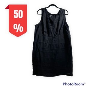 Talbots Black V Neck Linen Sleeveless Fringe Dress 20W